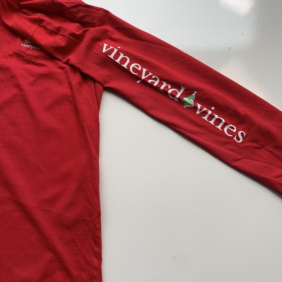 Adult Unisex M Vineyard Vines Red LS Christmas Whale Pocket Tee Shirt - Picture 4 of 9